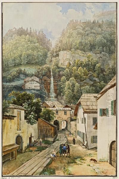 Hallstatt Oil Painting by Thomas Ender