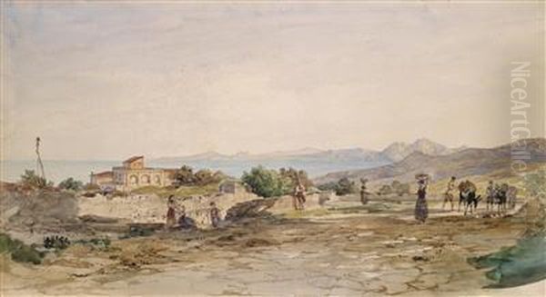 Coast In The South Of Italy Oil Painting by Thomas Ender