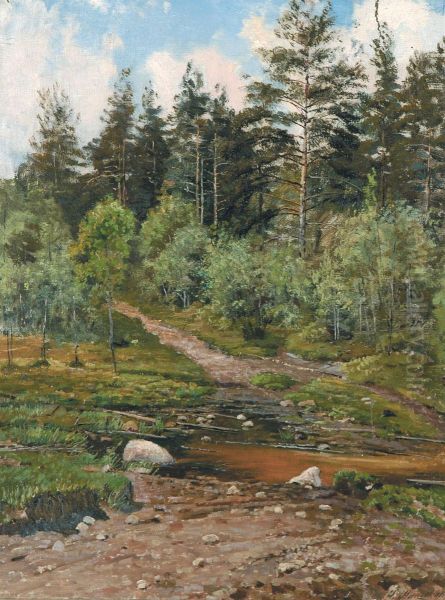 Woodlands With Stream Oil Painting by Ivan Ivanovich Endogouroff