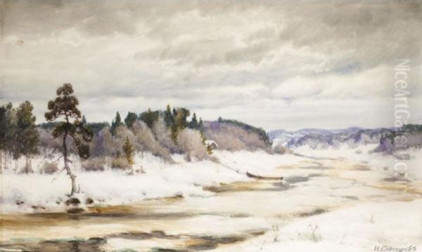 Winter Landscape Oil Painting by Ivan Ivanovich Endogouroff