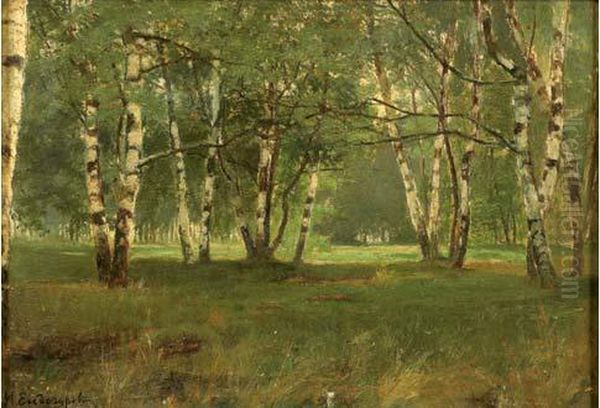 Sous-bois De Bouleaux Oil Painting by Ivan Ivanovich Endogouroff