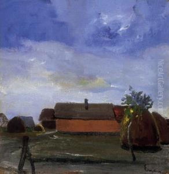 Farm Yard Of The Lowlands Oil Painting by Bela Endre