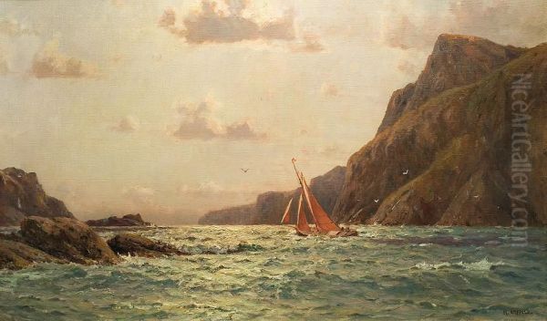 Boats At Rocky Shore Oil Painting by Henry Enfield