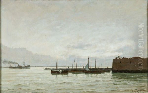 Debarcadere Dans Un Port De Hollande Oil Painting by Henry Enfield