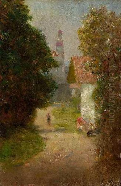 Sonnige Dorfstrase Oil Painting by Johann Friedrich Engel