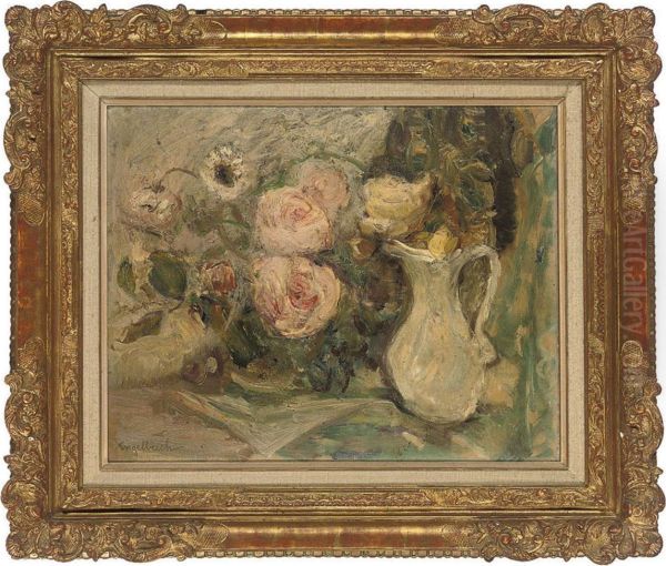 Roses In A White Jug Oil Painting by Florence Neumengen Engelbach