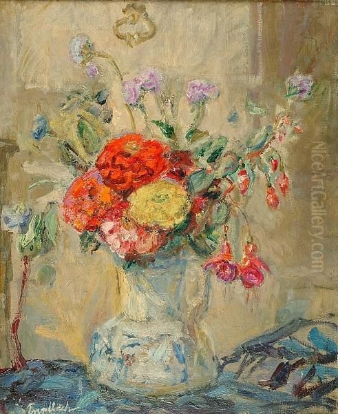 Vase Of Summer Flowers Oil Painting by Florence Neumengen Engelbach