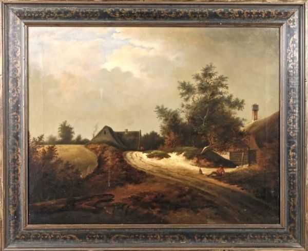 Niederlandische Landschaft Mit Rastendem Wanderer Vor Der Kulisse Eines Dorfes Oil Painting by Jacob Meijnoud Engelberts