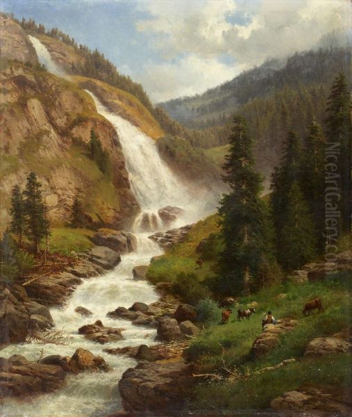 Am Grossen Stuibenfall Im Otztal Oil Painting by Georg Engelhardt