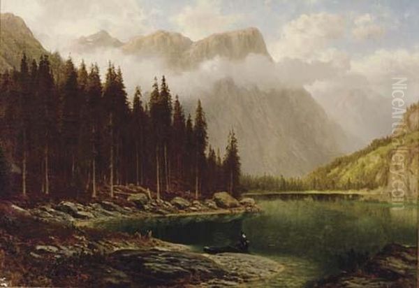 Lake In The Mountains Oil Painting by Georg Engelhardt