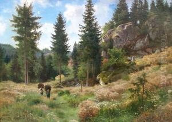 Harzlandschaft Mit Reisigsammlerinnen Oil Painting by Georg Engelhardt