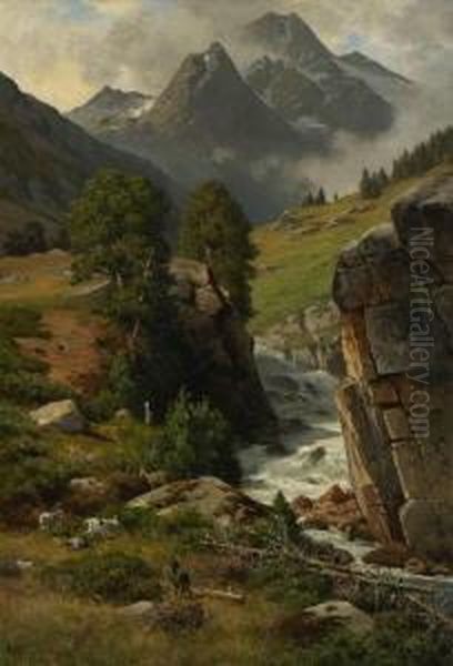 Gebirgsbach Im Oberen
 Otztal. Oil Painting by Georg Hermann Engelhardt