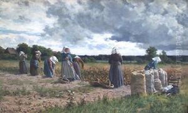 Frauen Bei Der Feldarbeit Oil Painting by Georg Hermann Engelhardt