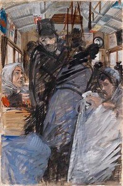 In Der Strasenbahn Oil Painting by Josef Engelhart