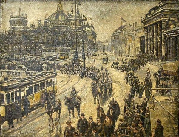 Aufmarsch Amplatz Der Republik Mit Reichstag Und Brandenburger Tor Oil Painting by Josef Engelhart