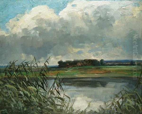 A Landscape With A Lake Oil Painting by Ferdinand Engelmuller