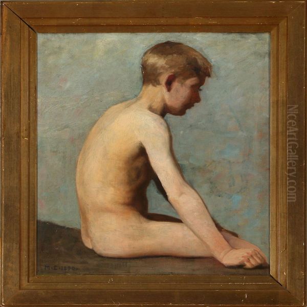 Study Of A Nude Boy Oil Painting by Malthe O. Engelsted