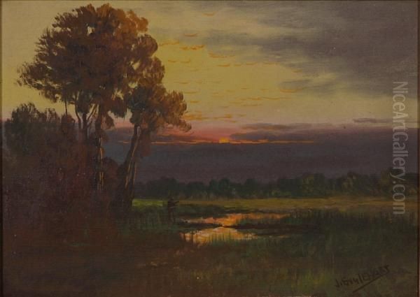 Pair Of Sunset Landscapes Oil Painting by John Joseph Englehardt