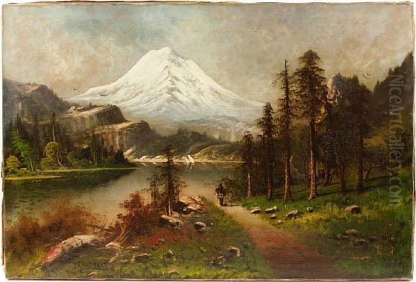 Indian In A Mountainous Westernlandscape Oil Painting by John Joseph Englehardt