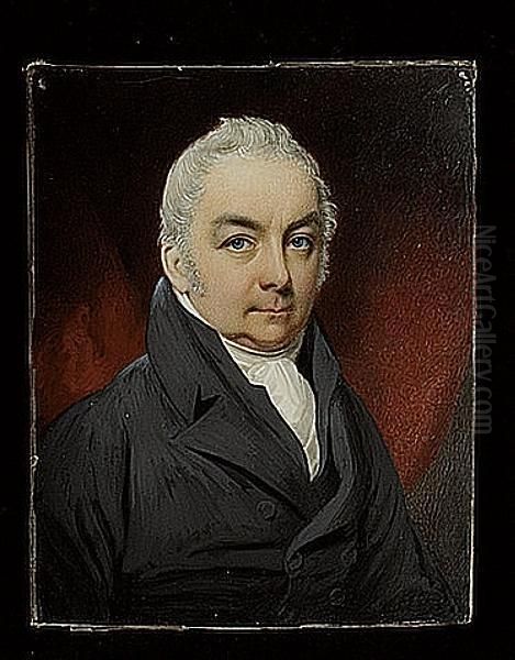 George Lander, Wearing Black Coat, Waistcoat And White Cravat Oil Painting by John Cox Dillman Engleheart