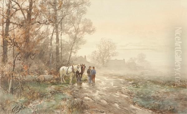 A Landscape With Figures And Horses On Apath Oil Painting by Frank F. English