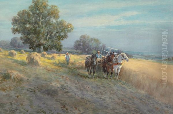 Cutting The Wheat Oil Painting by Frank F. English