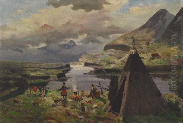 Northern Lapland Encampment Oil Painting by Vilhelm Engstrom