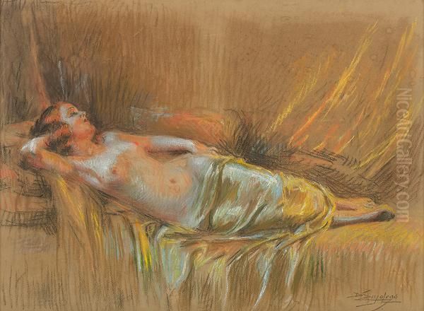 Femme Nue Allongee (nude Woman Reclining) Oil Painting by Delphin Enjolras