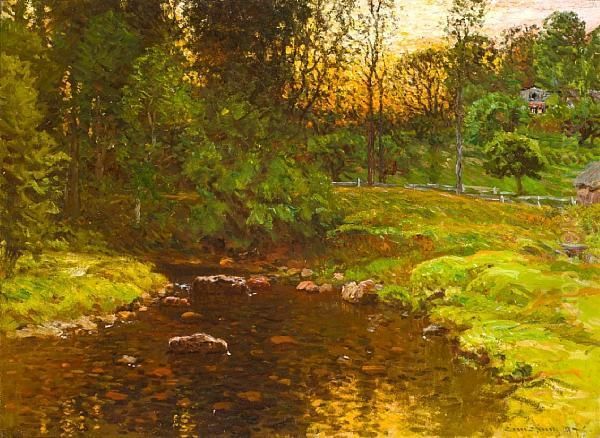 A Woodland Stream Oil Painting by John Joseph Enneking