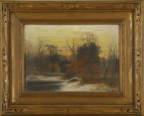 Snow At Dusk Oil Painting by John Joseph Enneking