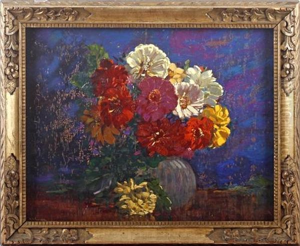 Zinnias Oil Painting by Augustus William Enness