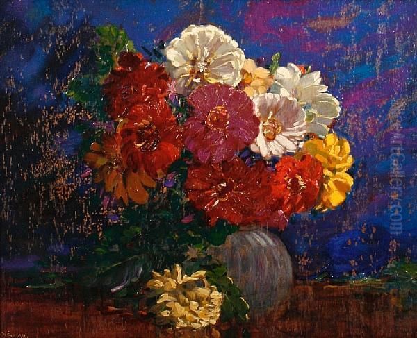 Zinnias Oil Painting by Augustus William Enness