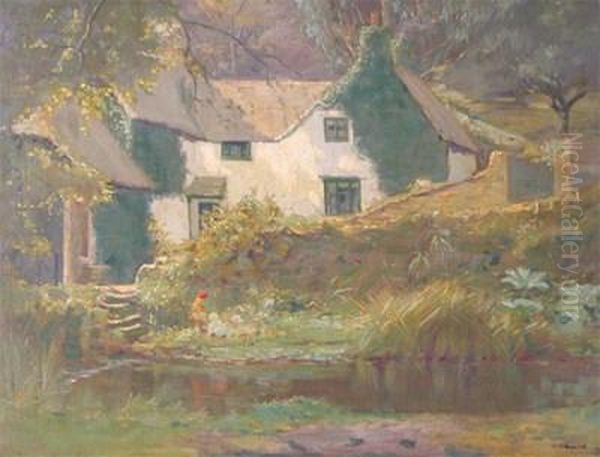 A Cottage By A River Oil Painting by Augustus William Enness