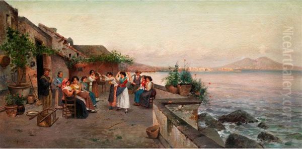 Tarantella-tanz In Napoli Oil Painting by Forlenza Enrico