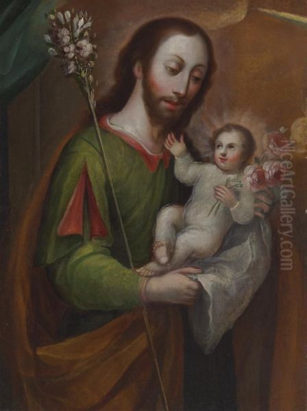 Saint Joseph And The Christ Child Oil Painting by Nicolas Enriquez