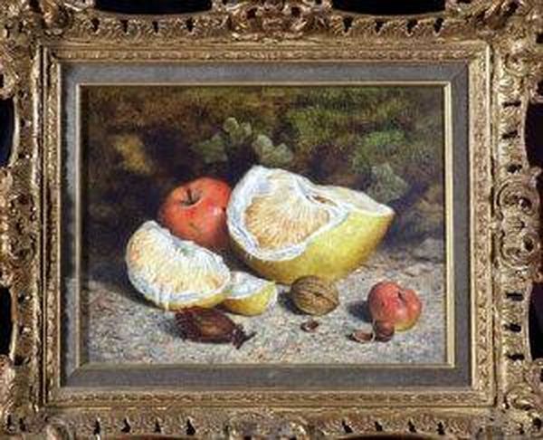 A Still-life Study Of A Lemon And Other Fruits And Nuts In A Hedgerow Setting Oil Painting by Mary Ensor