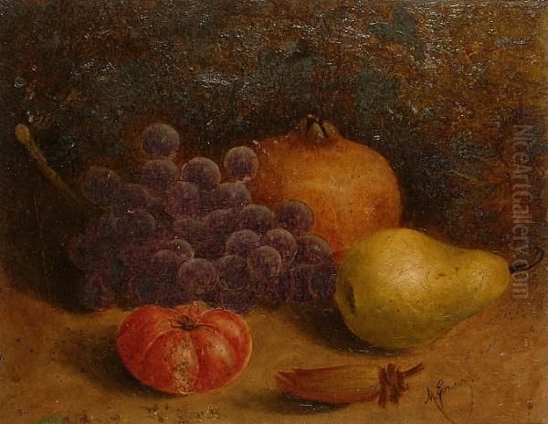 Still Life Of A Bird's Nest; Still Life Of Fruit Oil Painting by Mary Ensor