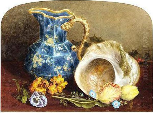 Still Life, Signed And Dated 1869, Oil On Board, Arched Top, 29 X 39 Cm.; 11 X 15 1/2 In Oil Painting by Mary Ensor