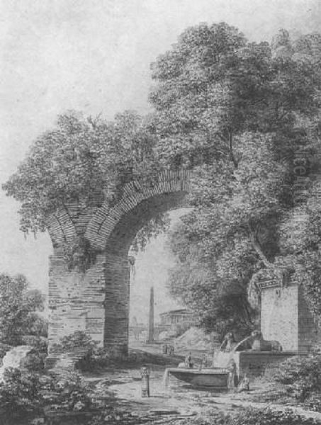 Landscape With Ruins Of An Aqueduct Oil Painting by Fleury Epinat