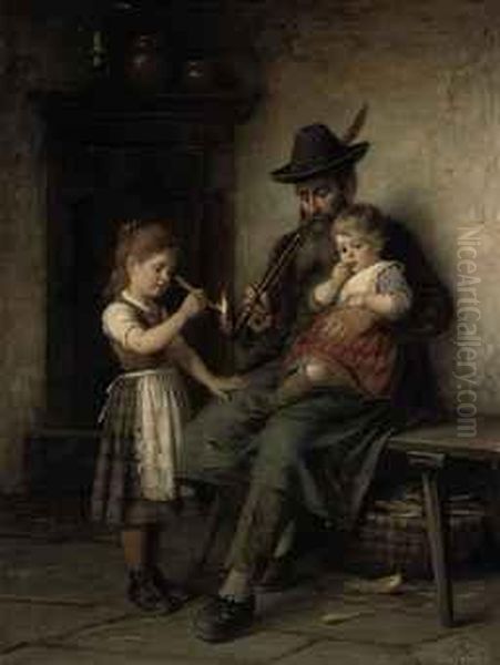 Lighting Grandpa's Pipe Oil Painting by Rudolf Epp