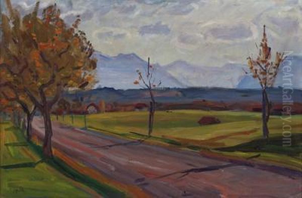 Herbstliche Landstrase Bei Murnau Oil Painting by Alfons Epple