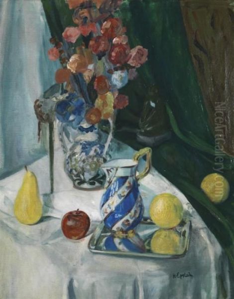 Nature Morte Au Bouquet Et Aux Fruits Oil Painting by Henri Epstein