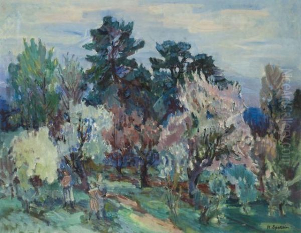 Les Arbres En Fleurs A Epernon Oil Painting by Henri Epstein