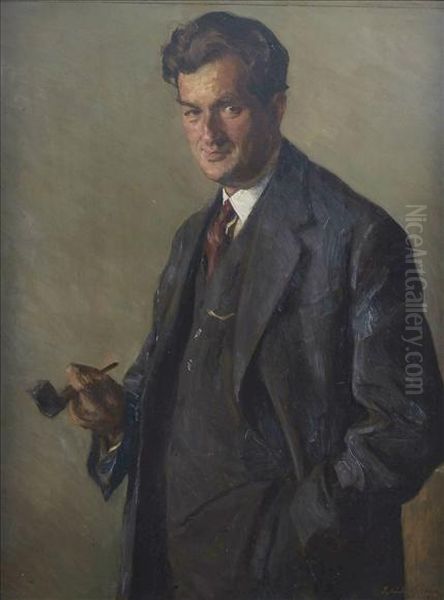 Portrait Ofalexander Isaac Cemach, Half Length Standing Oil Painting by Jehudo Epstein