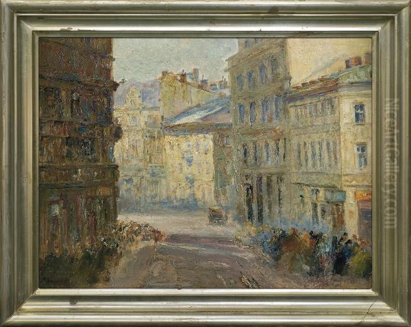 Lwow Street Oil Painting by Erno Erb