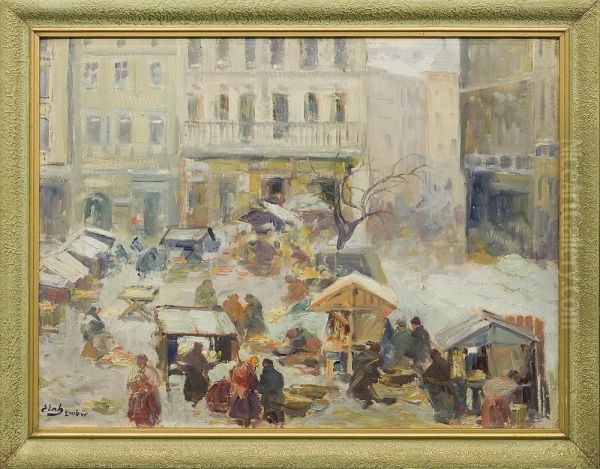 At The Market In Lwow Oil Painting by Erno Erb