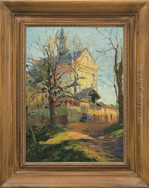 Autumn. Church View Oil Painting by Erno Erb