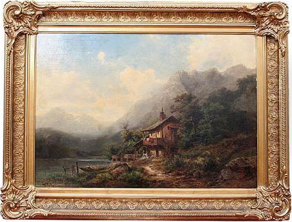 Solitary Place By A Mountainous Lake Oil Painting by Julius Erbe