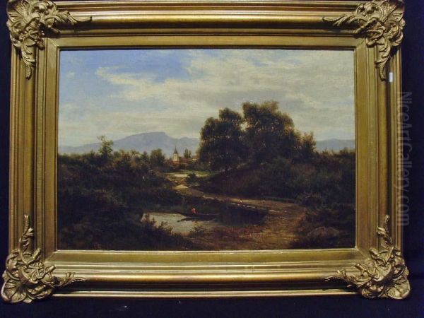 Landschaft Mit Kirche Und Kahn Oil Painting by Julius Erbe