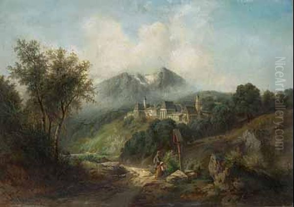 Blick Auf Berchtesgaden. Oil Painting by Julius Erbe